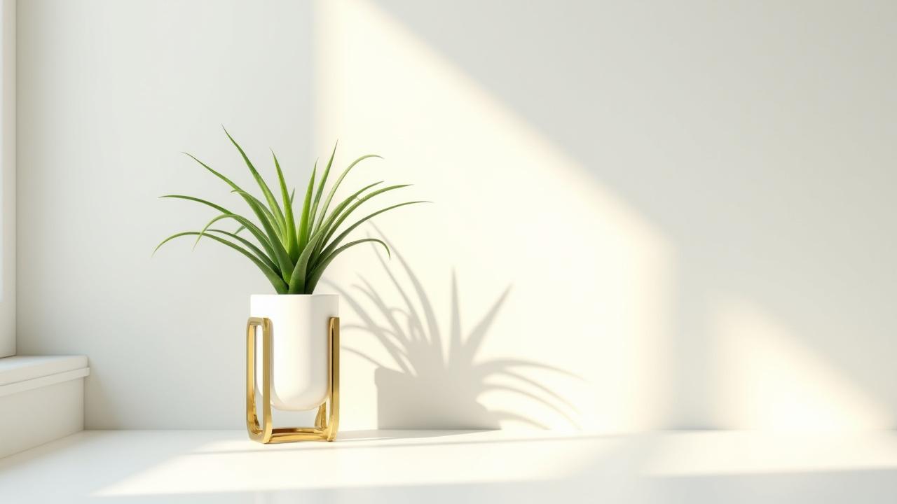Cleanly styled air plant in a geometric brass holder