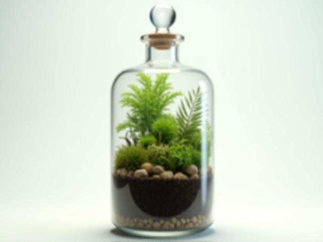 Tall apothecary jar terrarium with layered plants