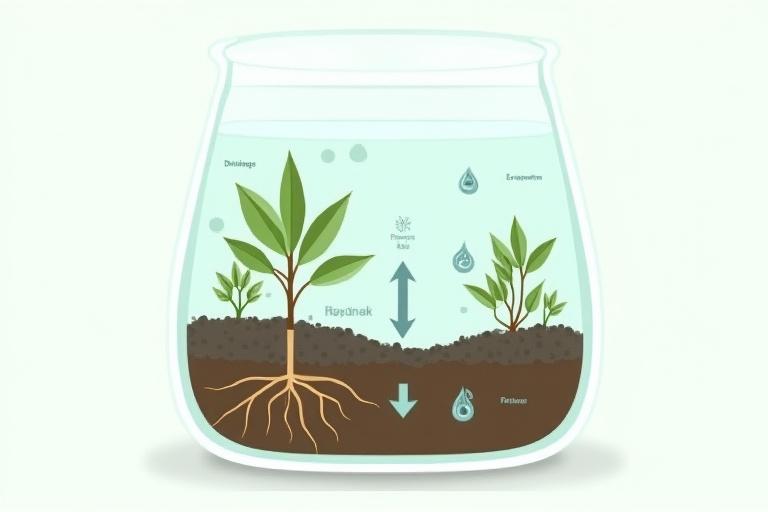 Cross-section diagram of a closed terrarium showing its layers and water cycle