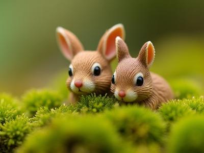 Miniature animal figurines in a garden