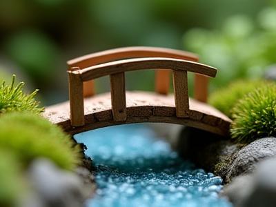 Small arched bridge in a miniature garden
