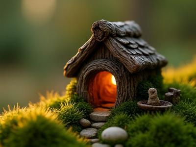 Intricate miniature fairy house