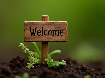 Tiny garden sign with whimsical text