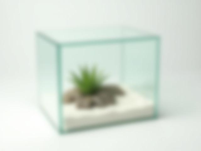 Stylized botanical sculpture in a geometric glass container