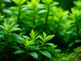 Close-up of vibrant green plants in a desktop jungle